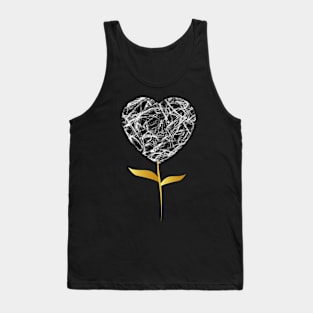 Scribbled heart with golden leaf Tank Top